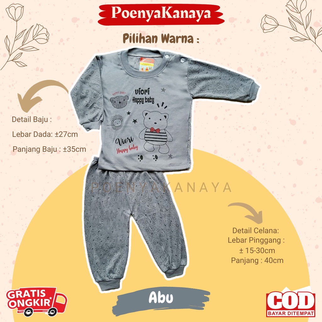 Setelan Baju Bayi Piyama Bayi Panjang HAPPY BABY BEAR WARNA Viori Size 3-12 Bulan SPY34