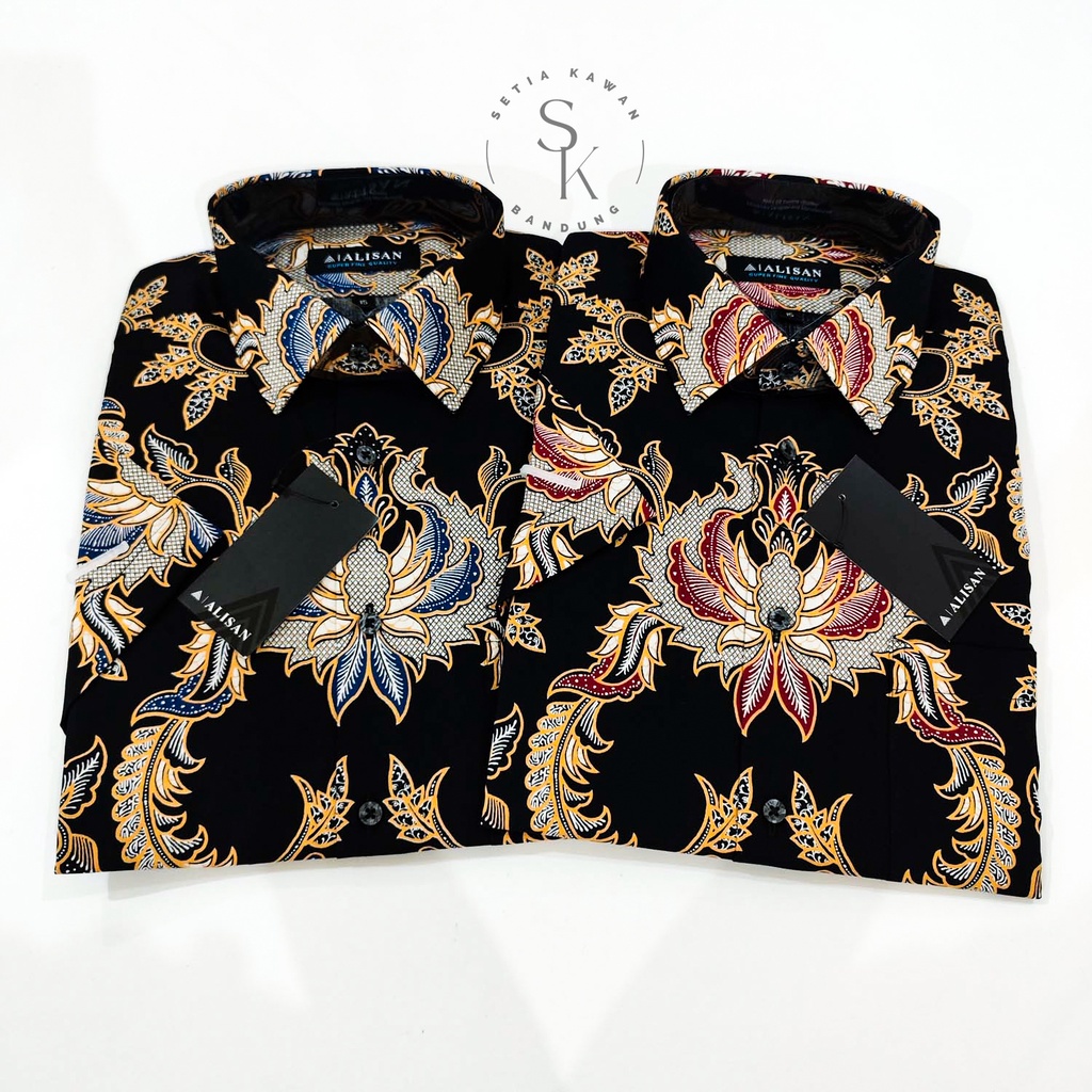 Kemeja ALISAN Corak Batik Print Regular Lengan PENDEK ( seri 00317B )