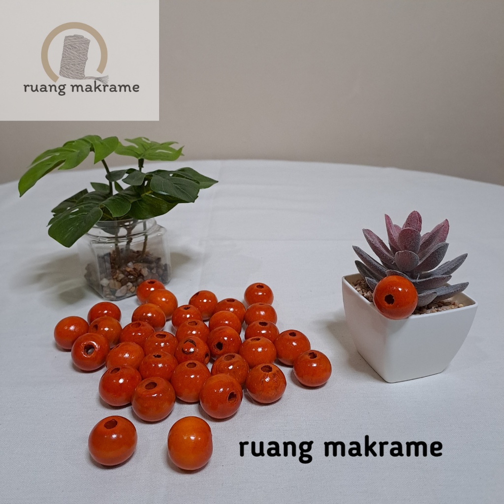 wooden beads 20mm orange manik kayu macrame mote kayu manik bulat manik makrame manik kayu