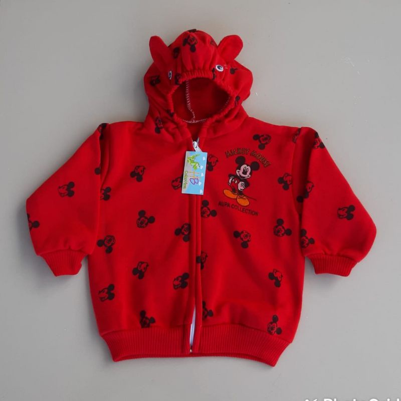 [0-2th] Jaket Bayi laki laki perempuan motif mickey mouse Bahan Sweater Mantel Bayi Hangat Kupluk Kuping Anak Usia 0-2 TAHUN ZHAFIRA Baby And Kids