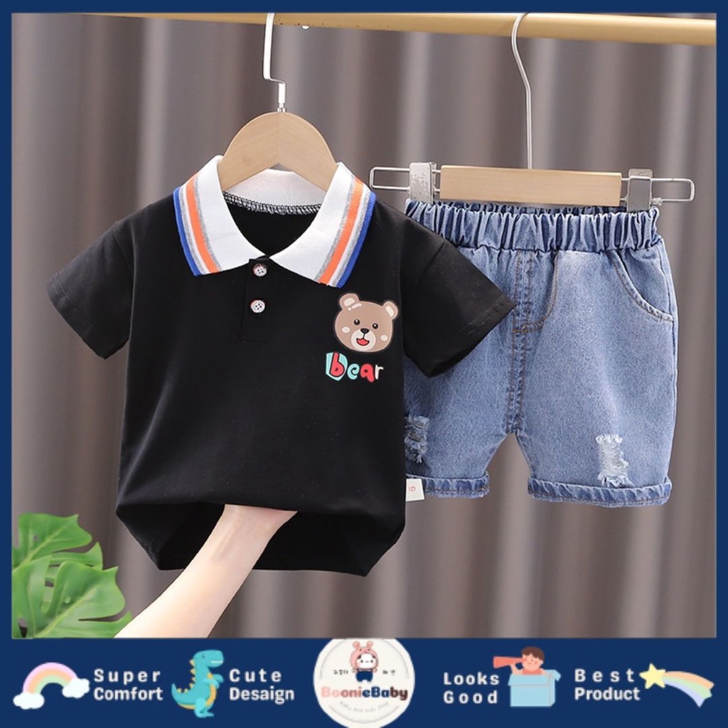 boonie [COD] setelan kaos kra polo anak laki laki impor celana pendek polos import fashion BEBEAR