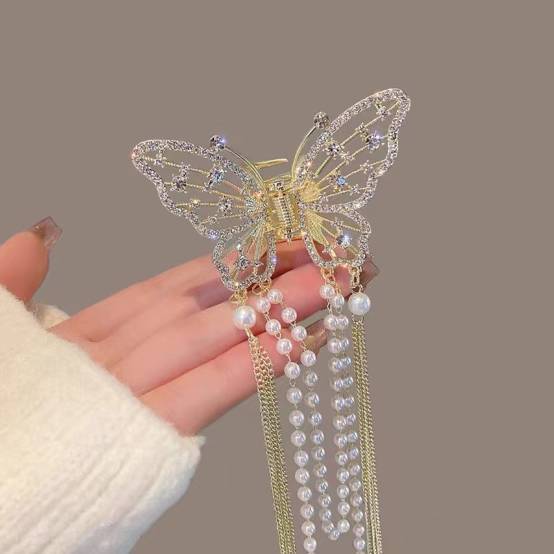 Jepit Rambut Korea Wanita / Jedai Besi Butterfly Kupu Mutiara Gading