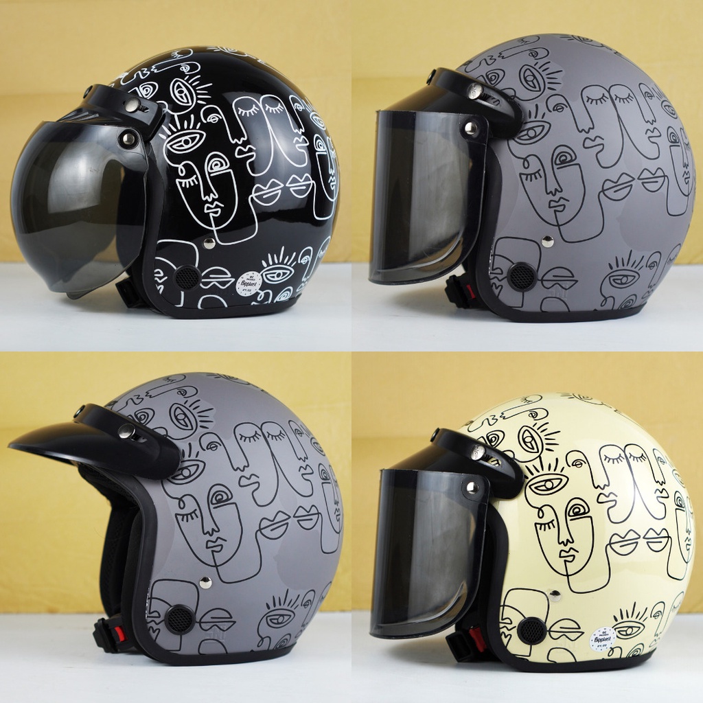 Helm Retro Bogo Dewasa Pria Wanita SNI Motif Facesline Terbaru