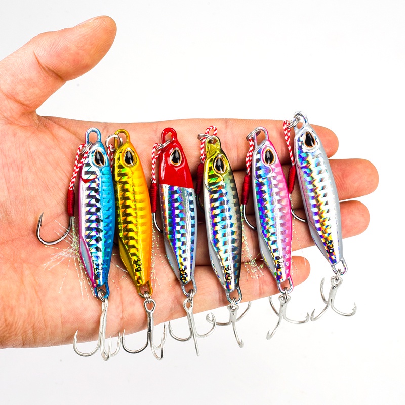16g/32g Metal Jig Umpan Pancing 1PCS 3D Mata Memancing Umpan Jigging Lure Memancing Aksesoris Treble Hook Double Fishing Ring 6warna Troli Umpan Jigging