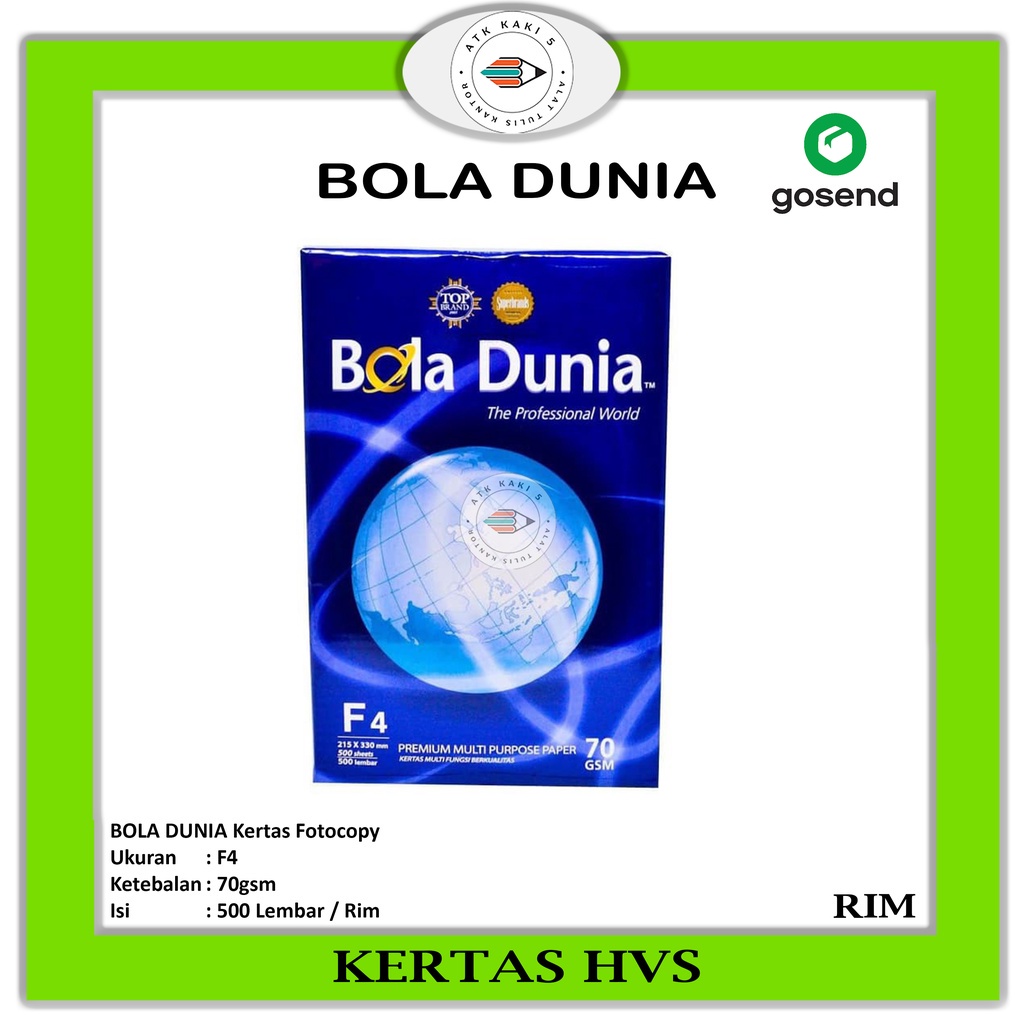 

BOLA DUNIA Kertas F4 70 Gram Office Paper Print - Rim / Gosend