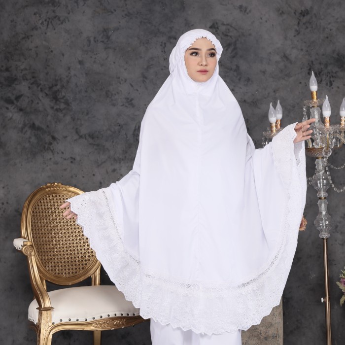 Mukena - Mukena Dewasa Putih Polos Renda Bordir | Mukena Aisyah | Mukena Putih - Putih traveling nya