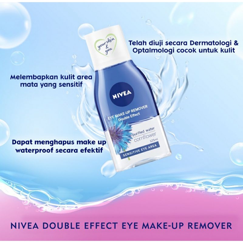 nivea micellar water 125ml, nivea eye make up remover double effect 125ml