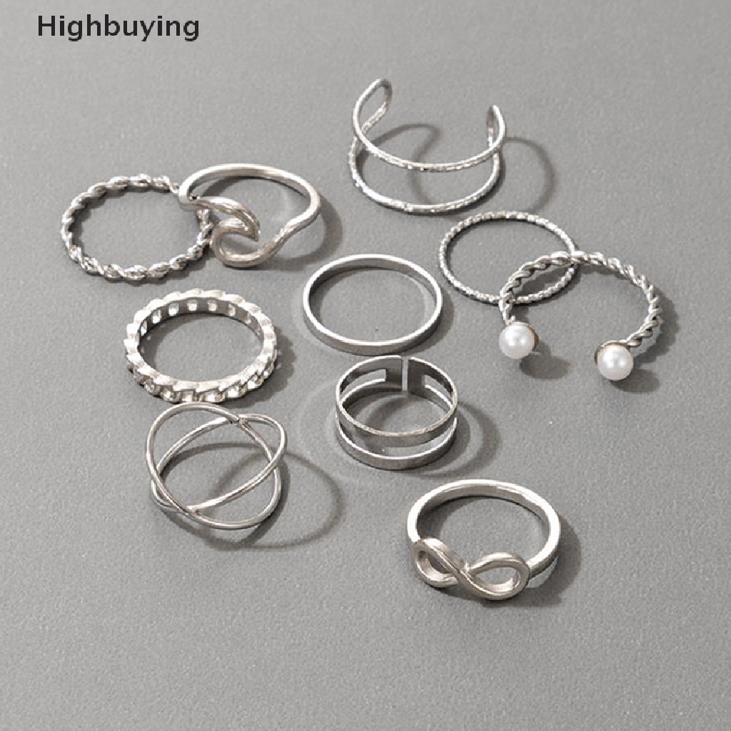 Hbid 10Pcs/set Cincin Kepribadian Fashion Wanita Hadiah Perhiasan Glory