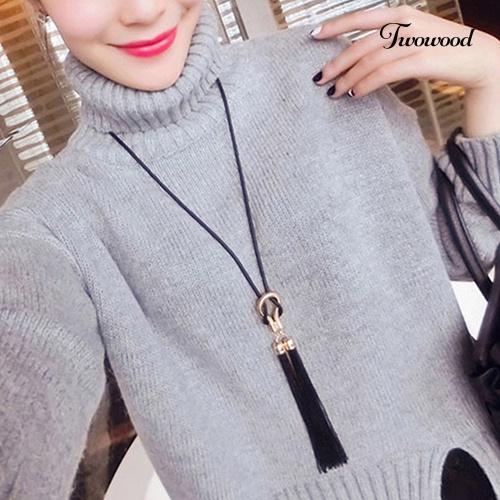 Twowood Wanita Fashion Rumbai Liontin Semua Pertandingan Rantai Panjang Sweater Kalung Perhiasan Hadiah