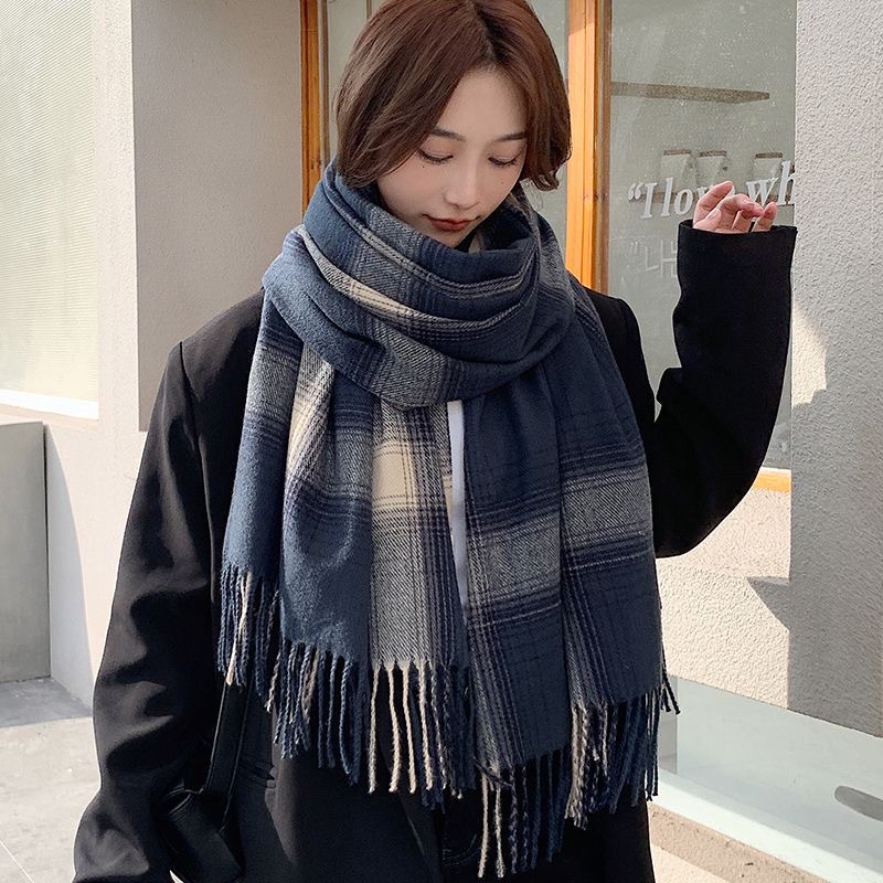 Syal Winter Musim Dingin Autumn Spring Simple Plaid Scarf Shawl Cashmere Unisex SC05