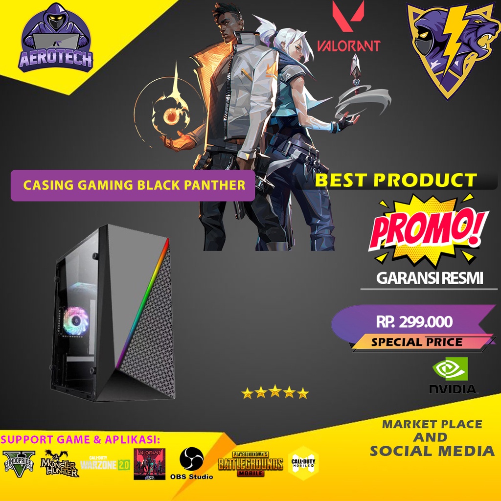 CASING PC GAMING BLACK PANTHER | M-ATX | RGB Front Panel Include Fan RGB