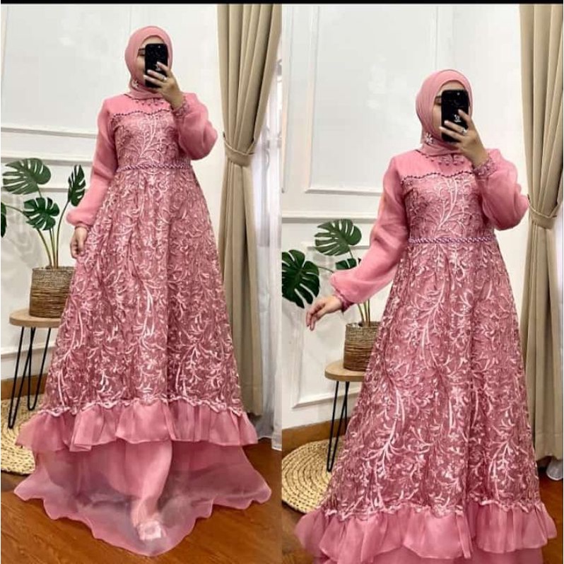 GAMIS TINGKAT ORGANZA MIX BRUKAT GAMIS WANITA GAMIS PESTA DRES KEBAYA MURAH GAMIS ABANG ADEK BISA CO