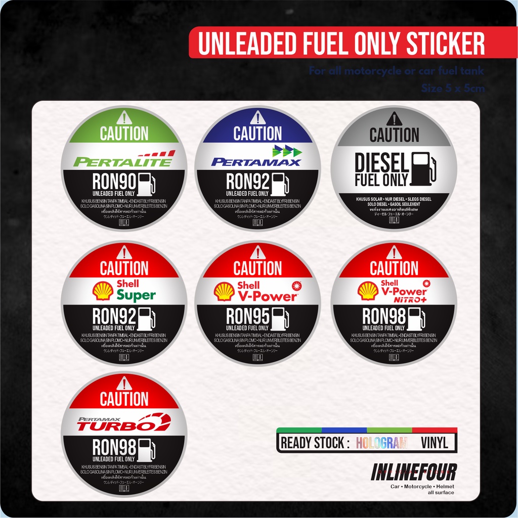 

Sticker Unleaded Fuel Only Printing Cut Stiker Tangki Bahan Bakar Bensin Diesel Motor Mobil RON Round Bulat