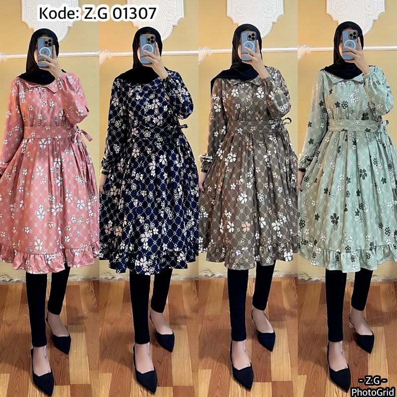 TUNIK TERBARU BAHAN VOXY PREMIUM TUNIK WANITA FREE BELT MOTIF TERBARU LONG TUNIK DRESS TERBARU