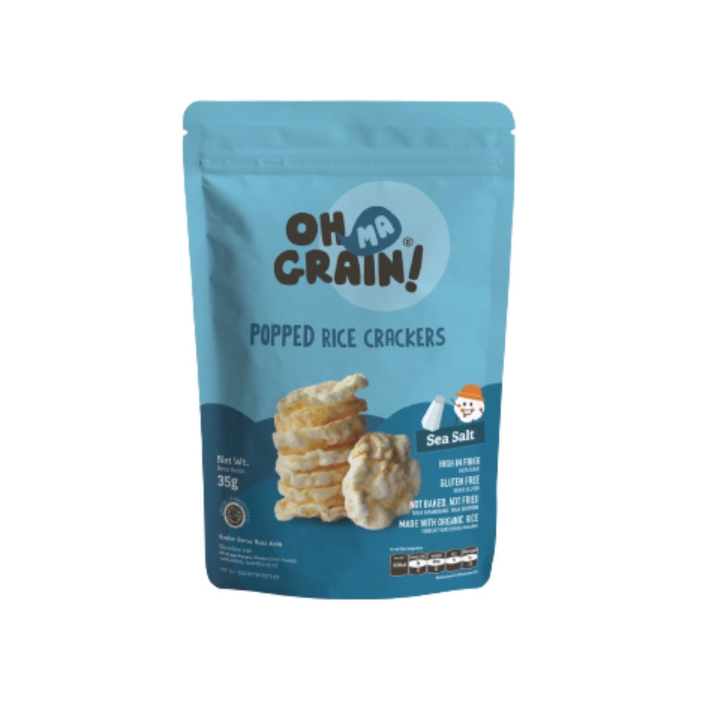 Oh Ma Grain! Popped Rice Crackers Sea Salt Snack Makanan Ringan Anak 35gr