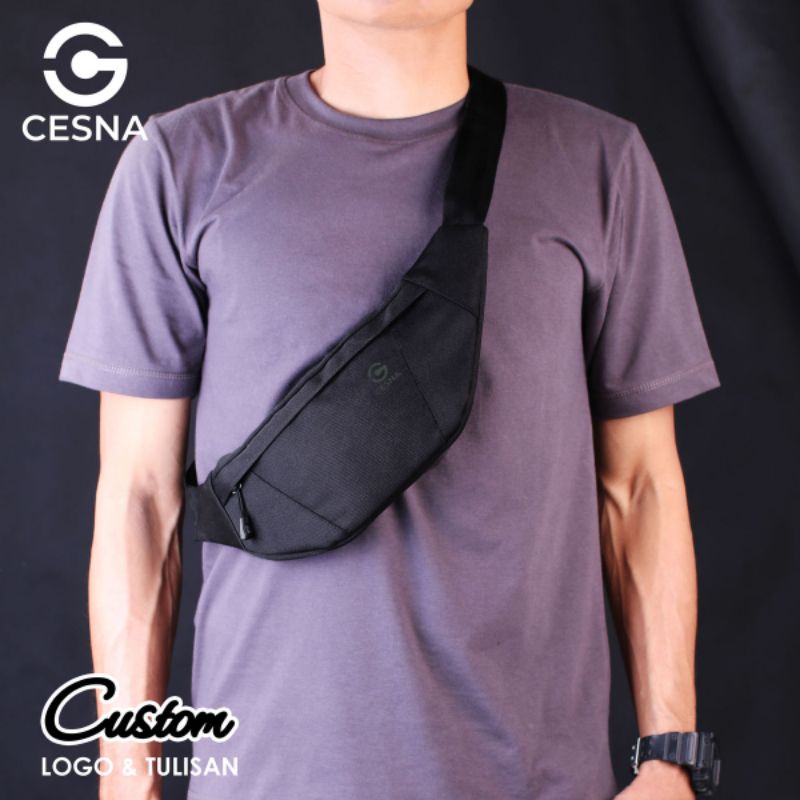 Tas Selempang Bahu Bisa Custom Logo dan Tas Dada Pria Original Bahan Nilon Hitam Terbaik Remaja Wani