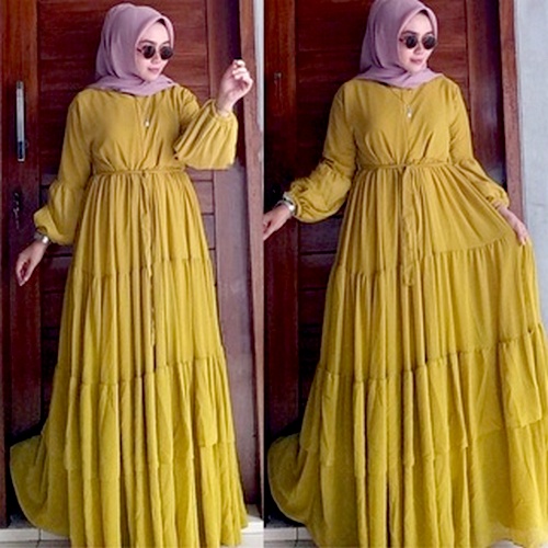 Dress Original Berlabel Kondangan / Pengajian / Lebaran Lemon Lime Kuning Jumbo Kekinian Terbaru 202