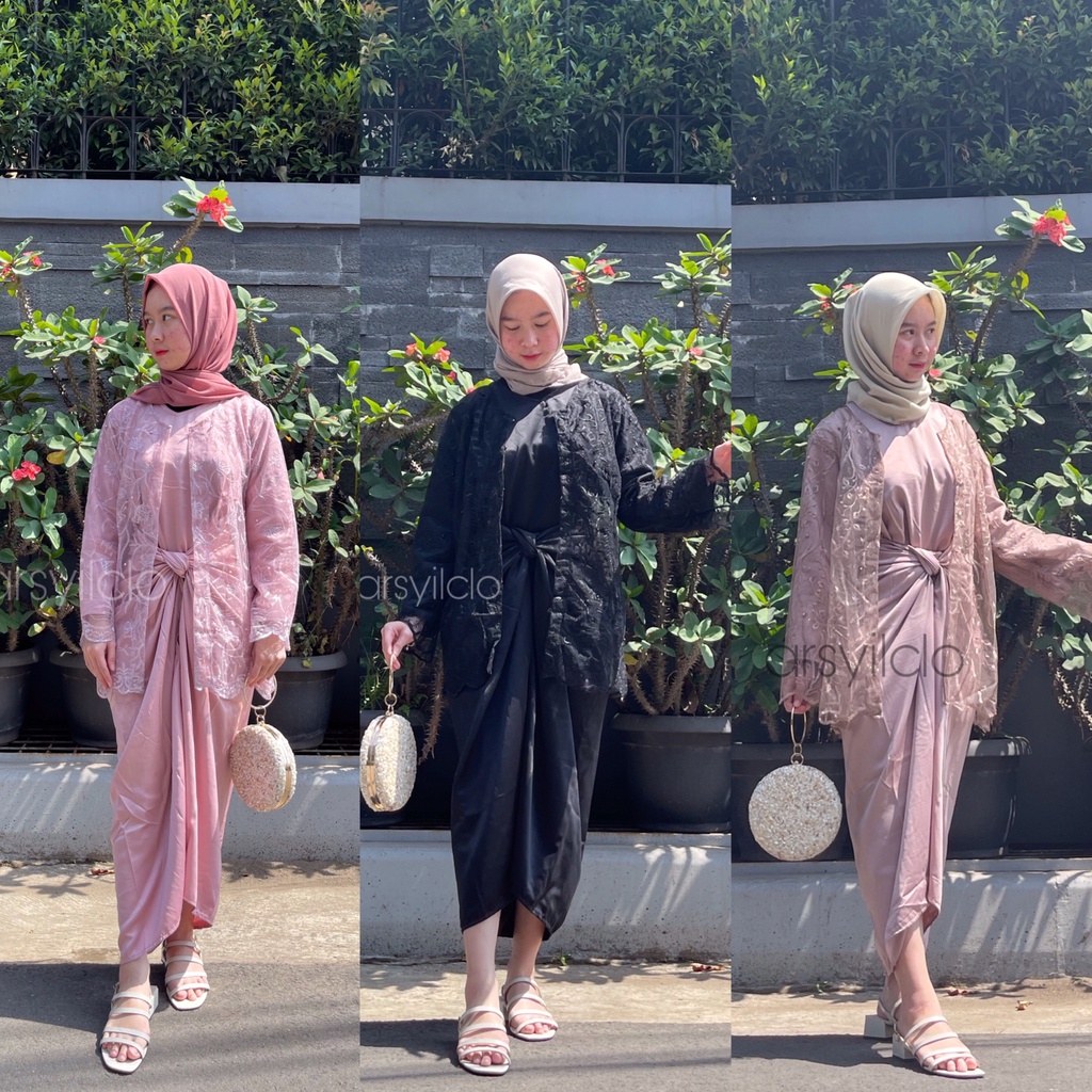 Kaftan Ikat Polos Free Outer Brukat Basic Kaftan Pesta