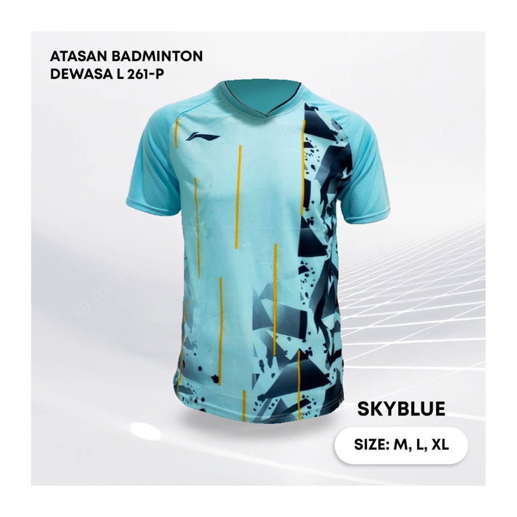 Kaos bulutangkis pria L261 baju badminton atasan olahraga jersy wanita dewasa t-shirt outfit seragam kostum jersey casual suit pakaian jarsey oblong apparel sport jersi sudirman thomas uber cup bulu tangkis skyblue polos