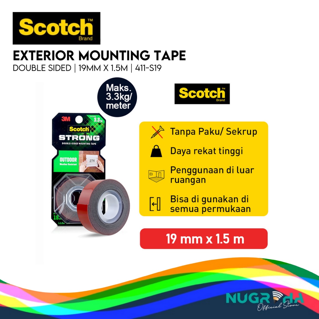 

3M Scotch Strong Outdoor Tape 19mmx1,5m Outdoor Weather Proof 411-S19