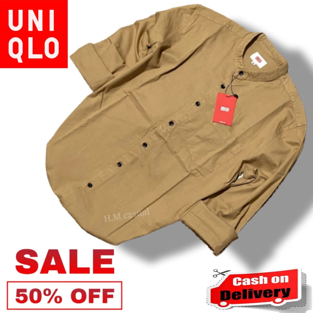 (Bisa COD) Kemeja Pria Lengan Panjang UNIQLO Tebal 24s | Original Cotton Pique Best Quality