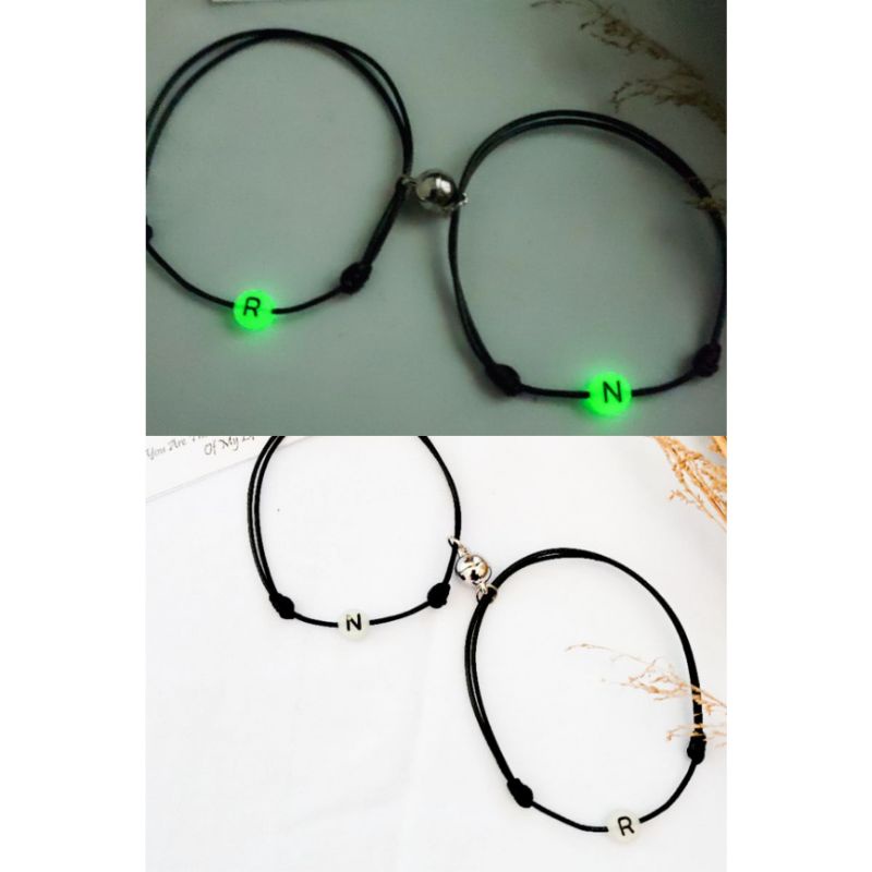 SEPASANG GELANG COUPLE INISIAL GLOW IN THE DARK + MAGNET