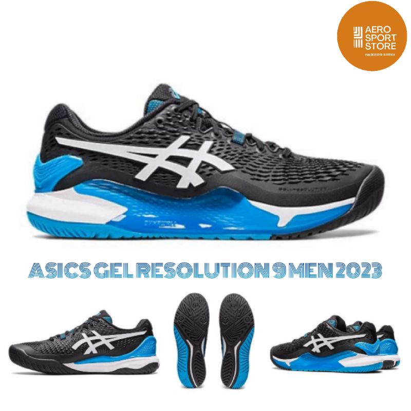 [ SEPATU TENIS LAPANGAN ASICS GEL RESOLUTION 9 MEN 2023 - BLACK WHITE ]