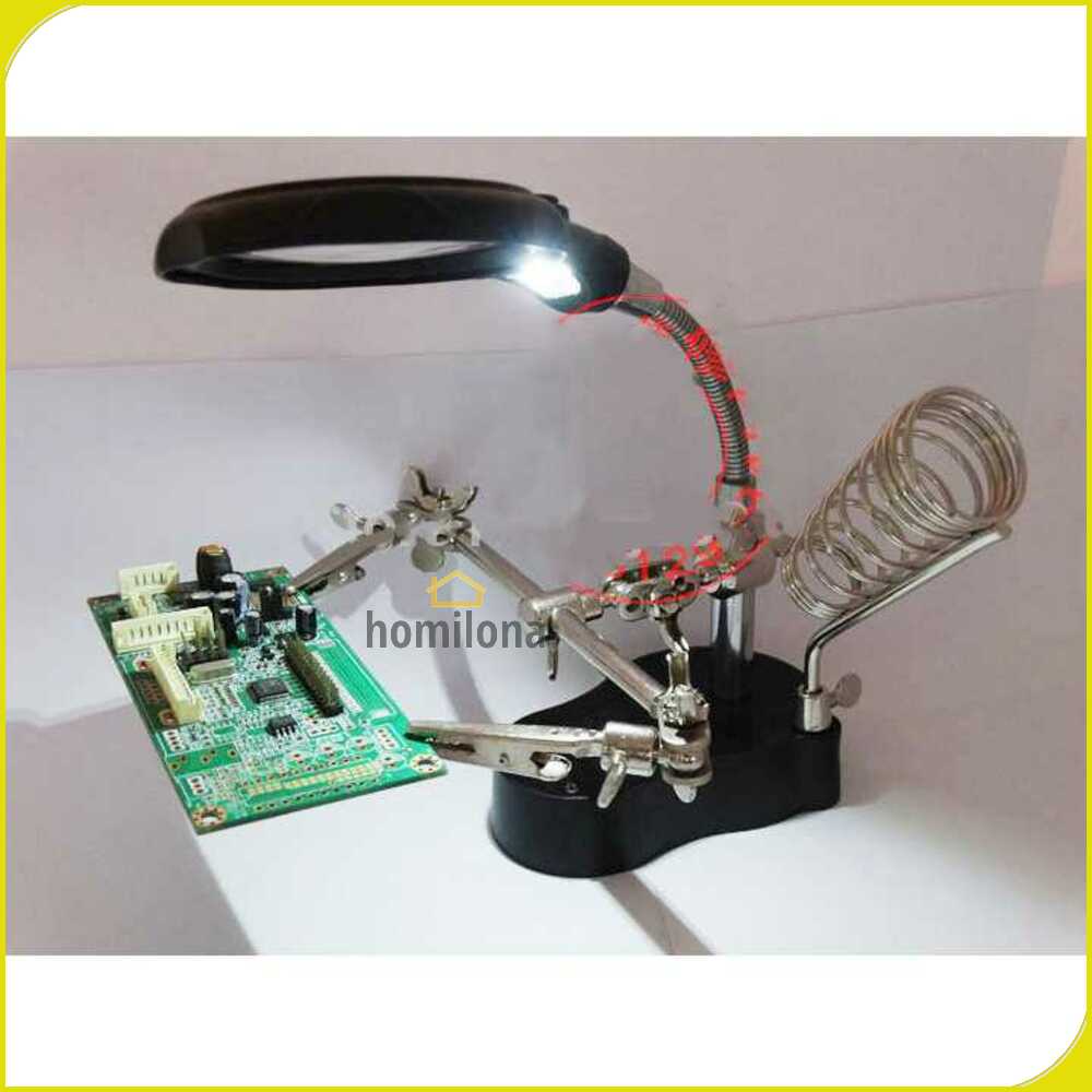 Taffware Alat Pegangan Solder Helping Hand Kaca Pembesar LED - TE-801