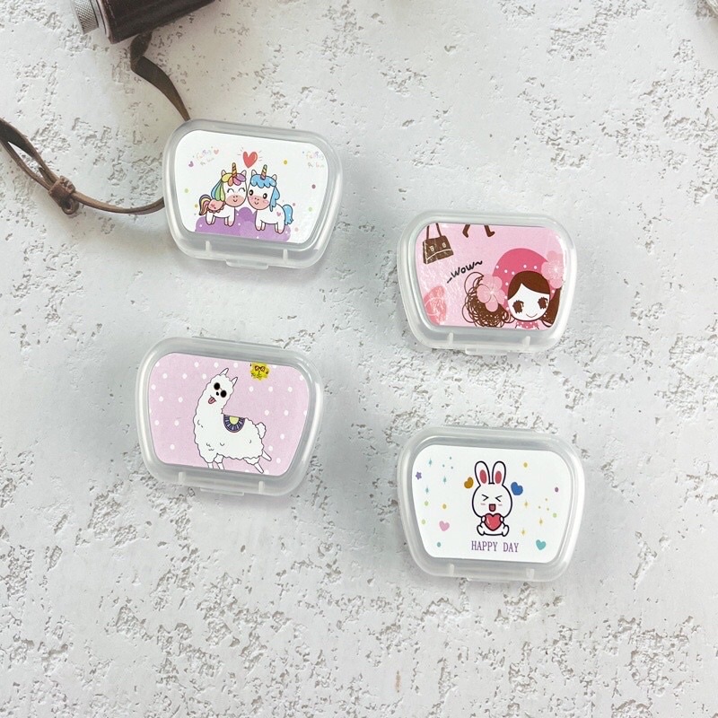 Tempat Softlens Lens Case Plastik Travel Kit 3in1 Karakter isi Cermin