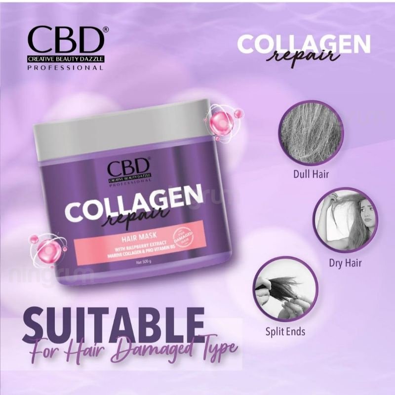 Ningrum - CBD Collagen Repair Series For Damaged Hair | Shampoo | Conditioner | Hair Mask | Hair Serum | Hair Refining Lotion | 250ml, 500ml, 100ml, 10ml | Perawatan Rambut Treatment Rambut Original BPOM - 6903