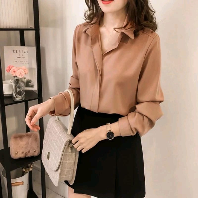 (DBY) KEMEJA MERRY FULL KANCING BLOUSE ATASAN WANITA SATIN