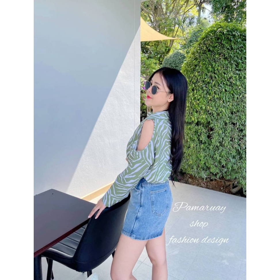 KEMEJA PAMARUAY ZEBRA BAHU BOLONG FASHION WANITA IMPORT BANGKOK CODE P 11