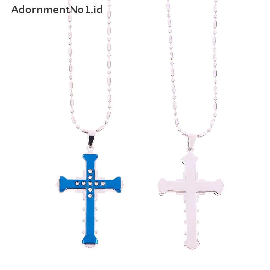 [AdornmentNo1] Salib Kristal Pria Yesus Liontin Salib Pendant Kalung Perhiasan Stainless Steel [ID]