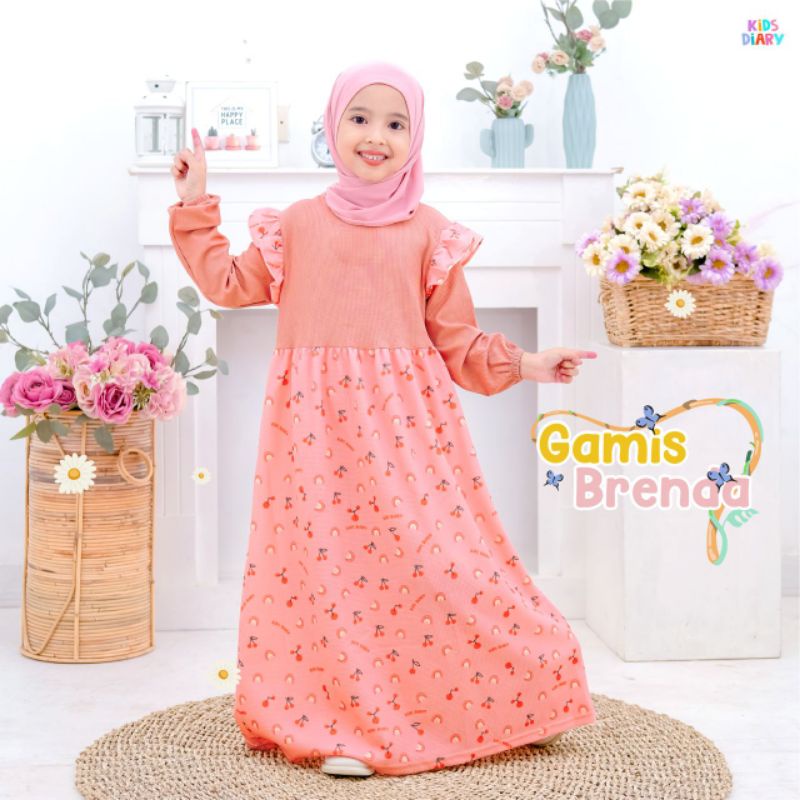 Gamis brenda - gamis anak bahan waffle uniqlo - baju muslim dress anak
