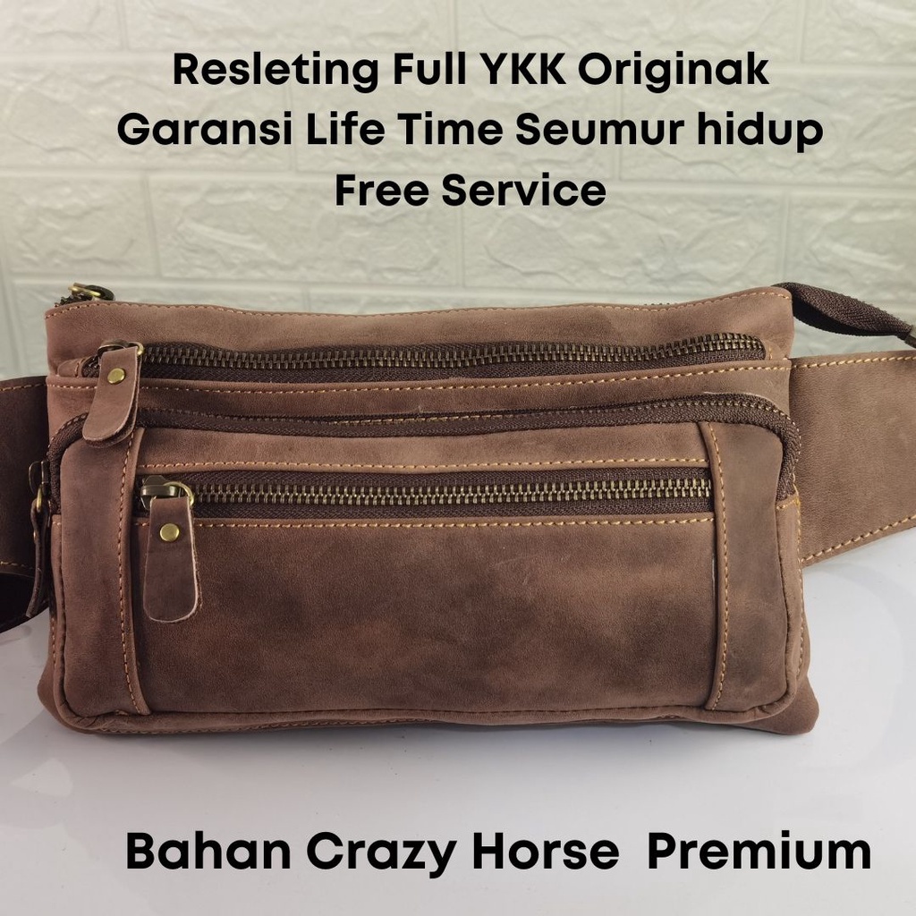 TERBARU WaistbaG kulit asli Crazy Horse 5 Ruang