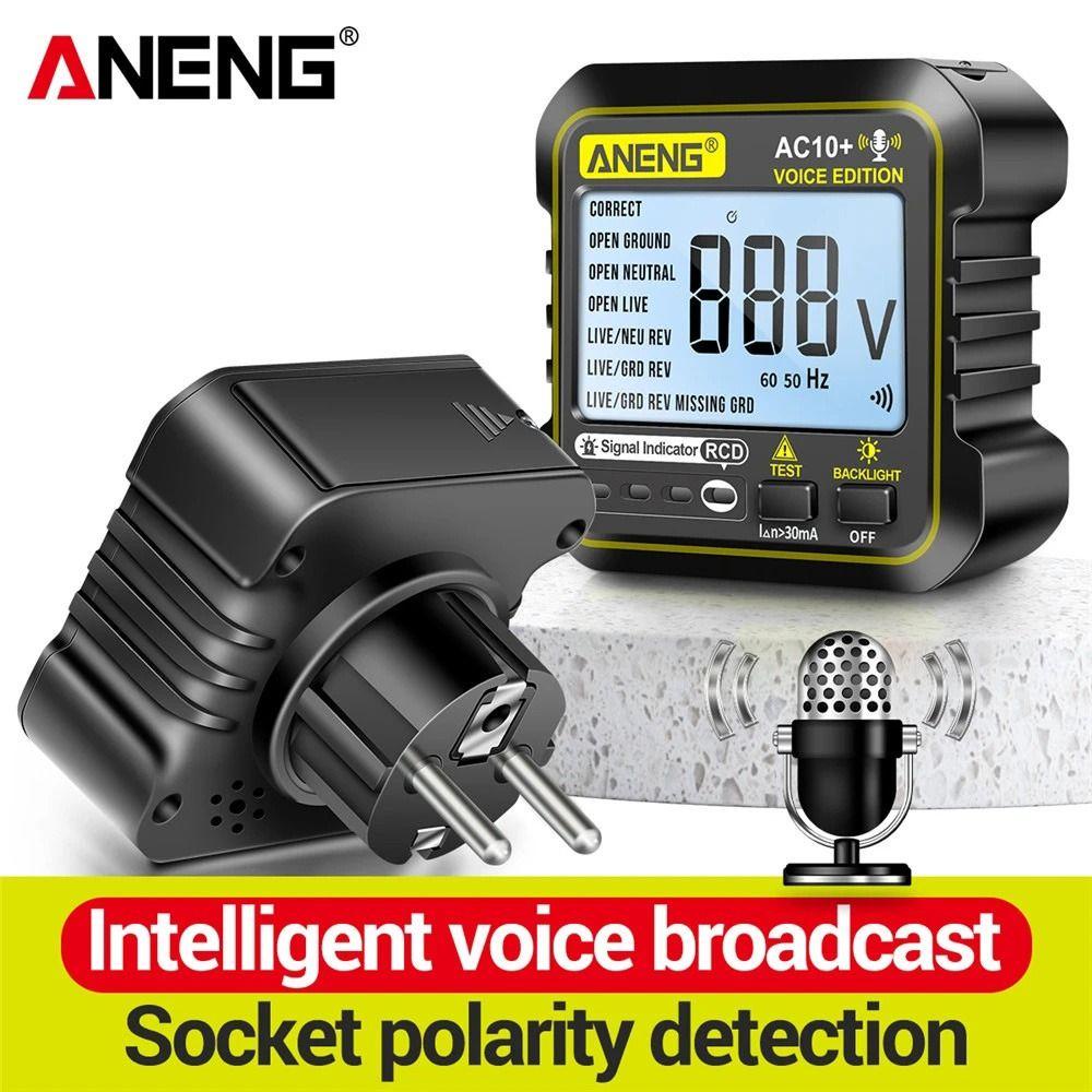 Solighter Digital Smart Socket Tester ANENG AC10+US/EU Plug Arde Zero Line Polarity Phase Cek Tes Tegangan