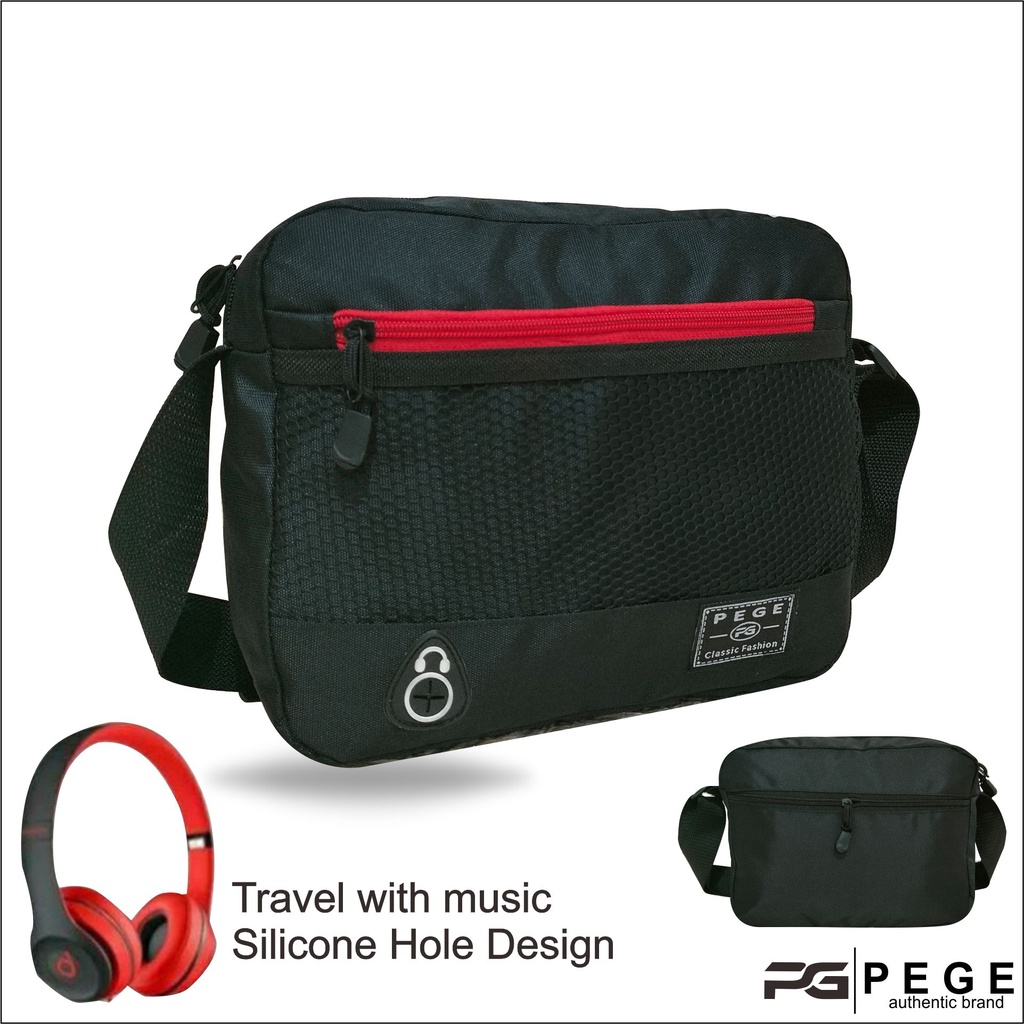 Tas Selempang Bahu Pria PEGE Enver Model Casual Warna Hitam - PG 8949