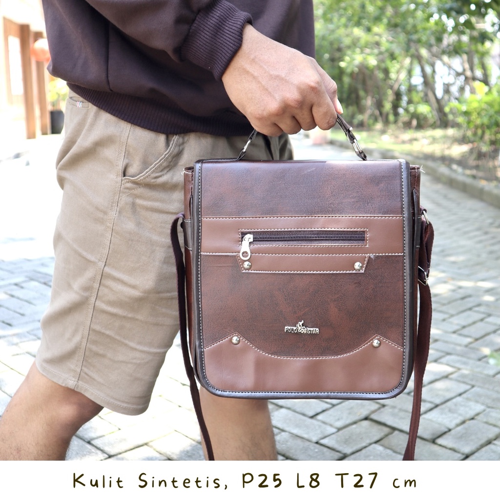 FREE ONGKIR Tas Slempang Selempang Pria Cowok kulit sintetis Sling Bag PU Leather sehari hari