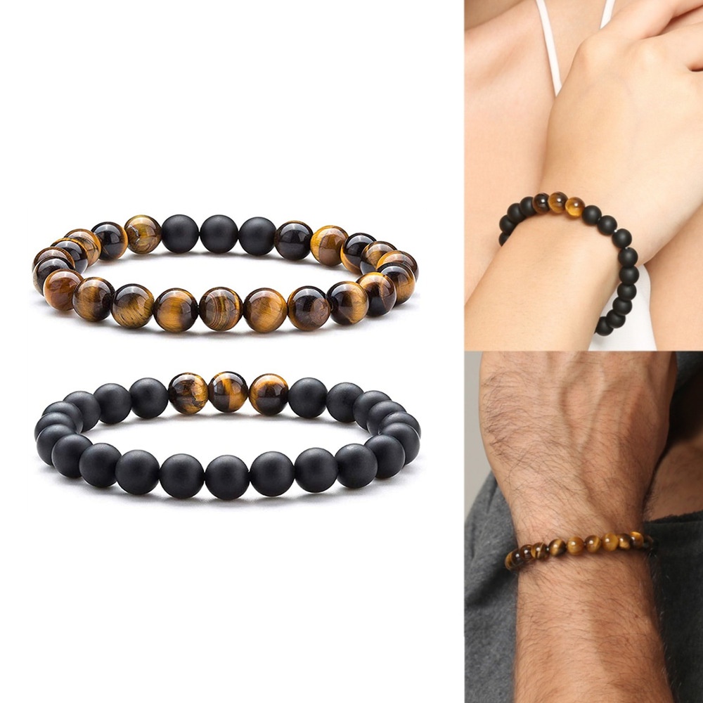 Gelang Batu Alam Bulat Elastis 8mm Couple Tiger Eye Mix