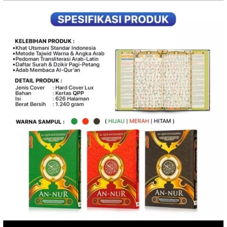 Alqur'an An Nur A4, Alquran An nur Tajwid terjemah Perkata,