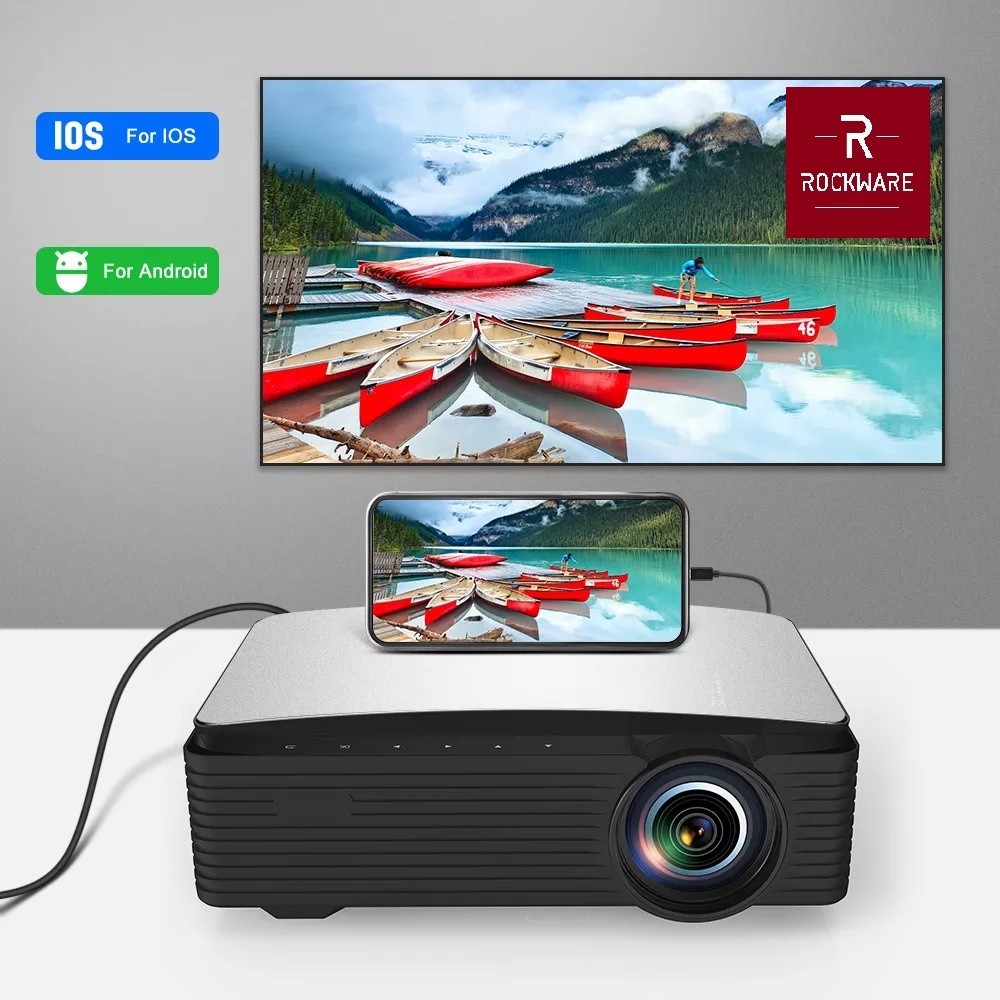 AKN88 - ROCKWARE YG651S 1080P LED Projector WiFi 350 ANSI Lumens Alt Cheerlux