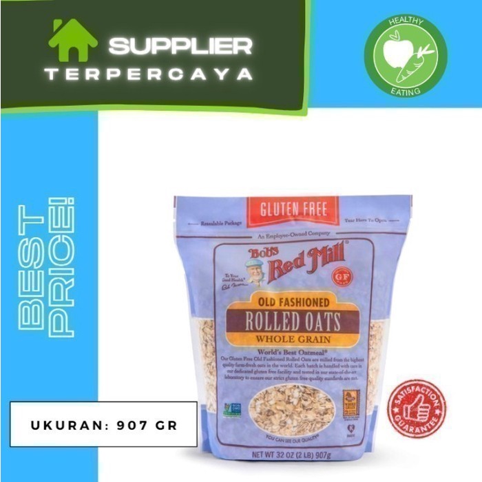 

[BISA COD] Bob's Red Mill Gluten Free Old Fashioned Rolled Oats Whole Grain 907gr