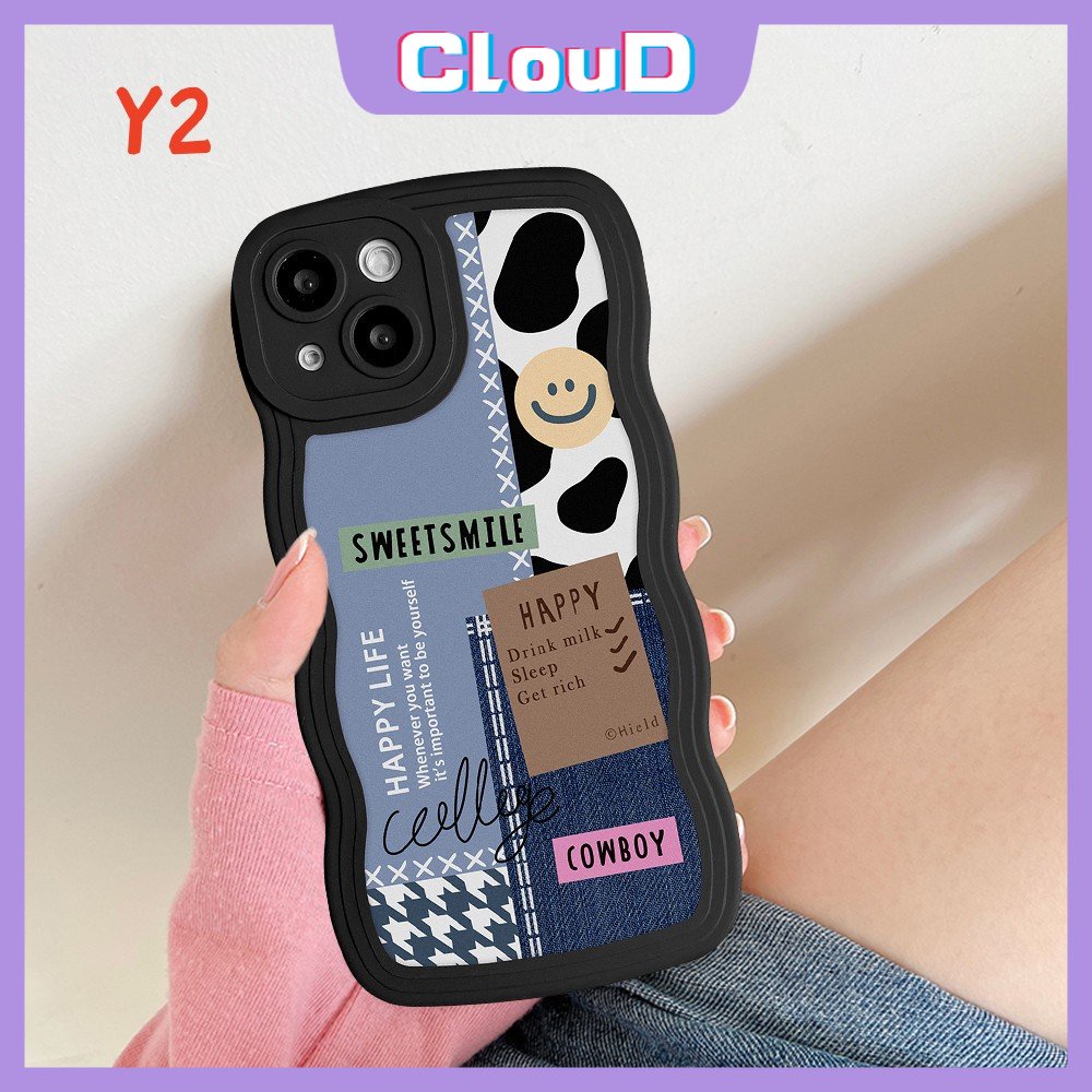 Case Samsung A14 A04s A13 A11 A04 A03s A52s A04E A50 A50s A12 A31 A22 M32 A20 A30s A33 A02s A23 A21s A52 A51 A53 M22 A32 Soft Smiley Butterfly Label Splice Pattern Penutup Tepi Bergelombang