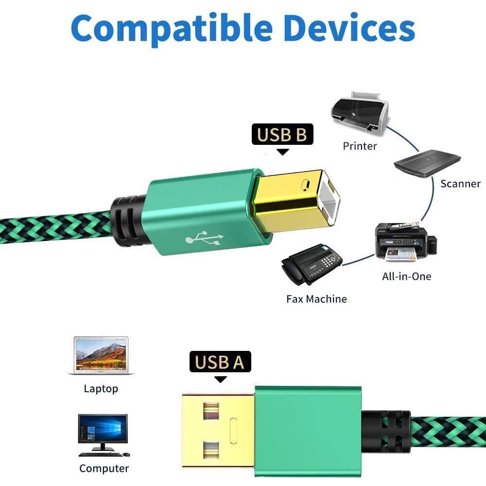 Kabel USB Printer 3M 5M USB 2.0 Type A Pria ke B Pria Pemindai Pria Memimpin Kabel Printer USB Jalinan Nilon untuk HP Dell Canon Lexmark Xerox Brother Samsung