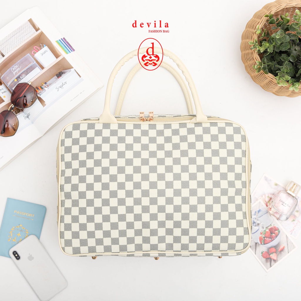 PREMIUM CREAM BOXES TRAVEL BAG - Tas Koper Waterproof Motif Krem Murah