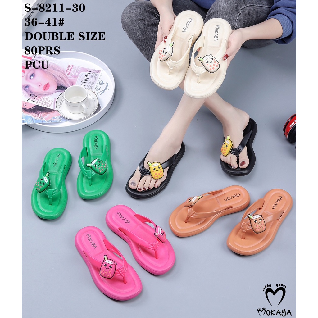 Sandal Jepit Jelly Wanita Motif Pita Besar Permata Bear &amp; Boba Super Empuk Cantik Mewah Trendy Import Mokaya / Size 37-41 (8211-30/8211-31/1303-27)