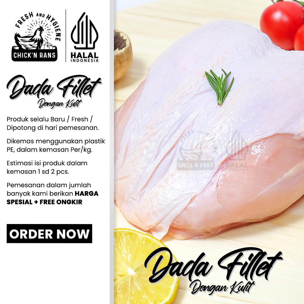 Daging Ayam Dada Fillet Boneless (Dengan Kulit) - Fresh 1kg