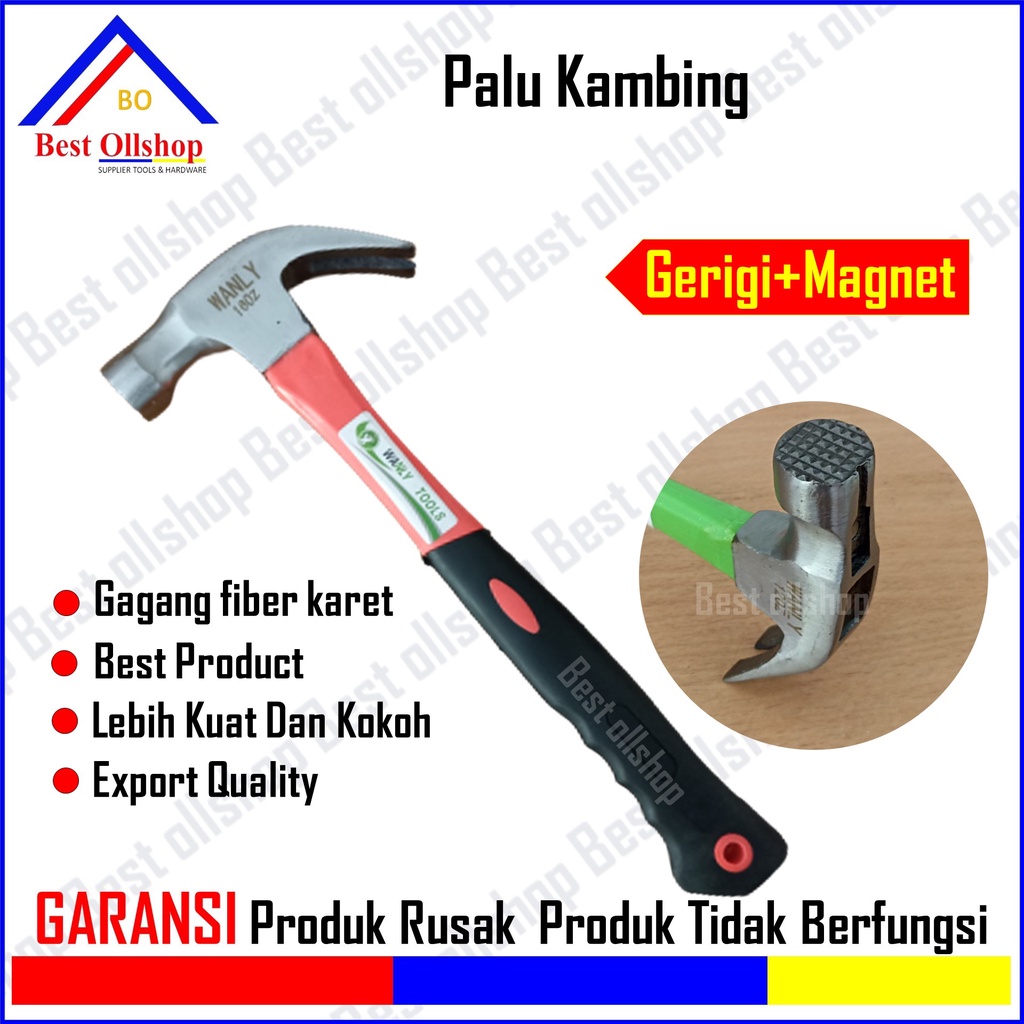 Palu Kambing Gagang Fiber Magnet GERIGI 16 oz / Palu Tukang Cabut Paku Gagang Plastik