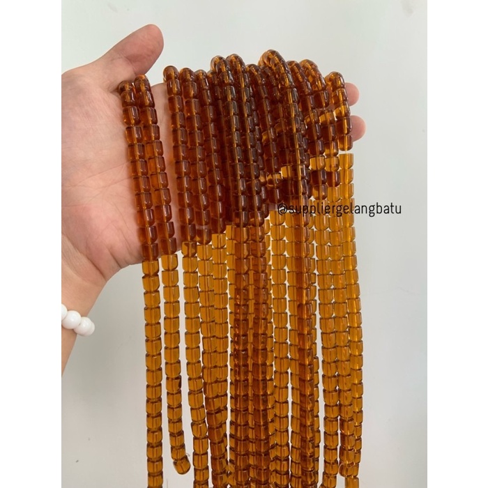 manik batu tabung 8mm yellow quartz kuning akik bahan gelang kalung