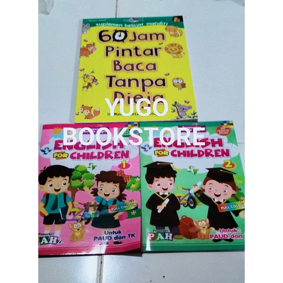 PAKET 3  BUKU ANAK 60 JAM PINTAR BACA TANPA DIVEJA - ENGLISH FOR CHILDREN 1  DAN 2 ORIGINAL FULL COLOUR